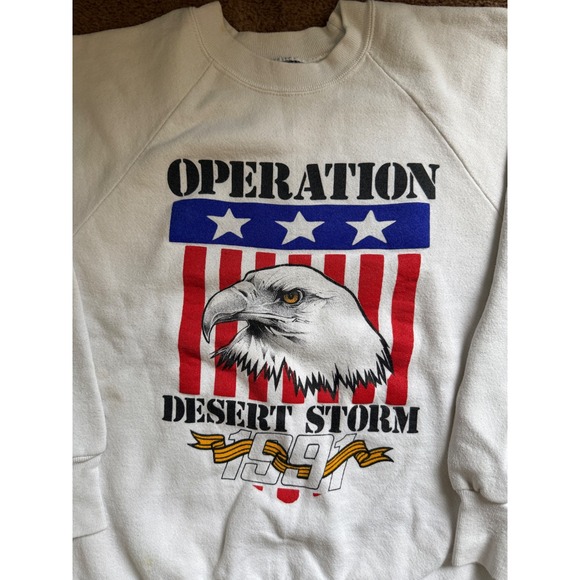 ONEITA Sweatshirt Mens Large White Operation Desert Storm Eagle Graphic Crewneck - Picture 4 of 8